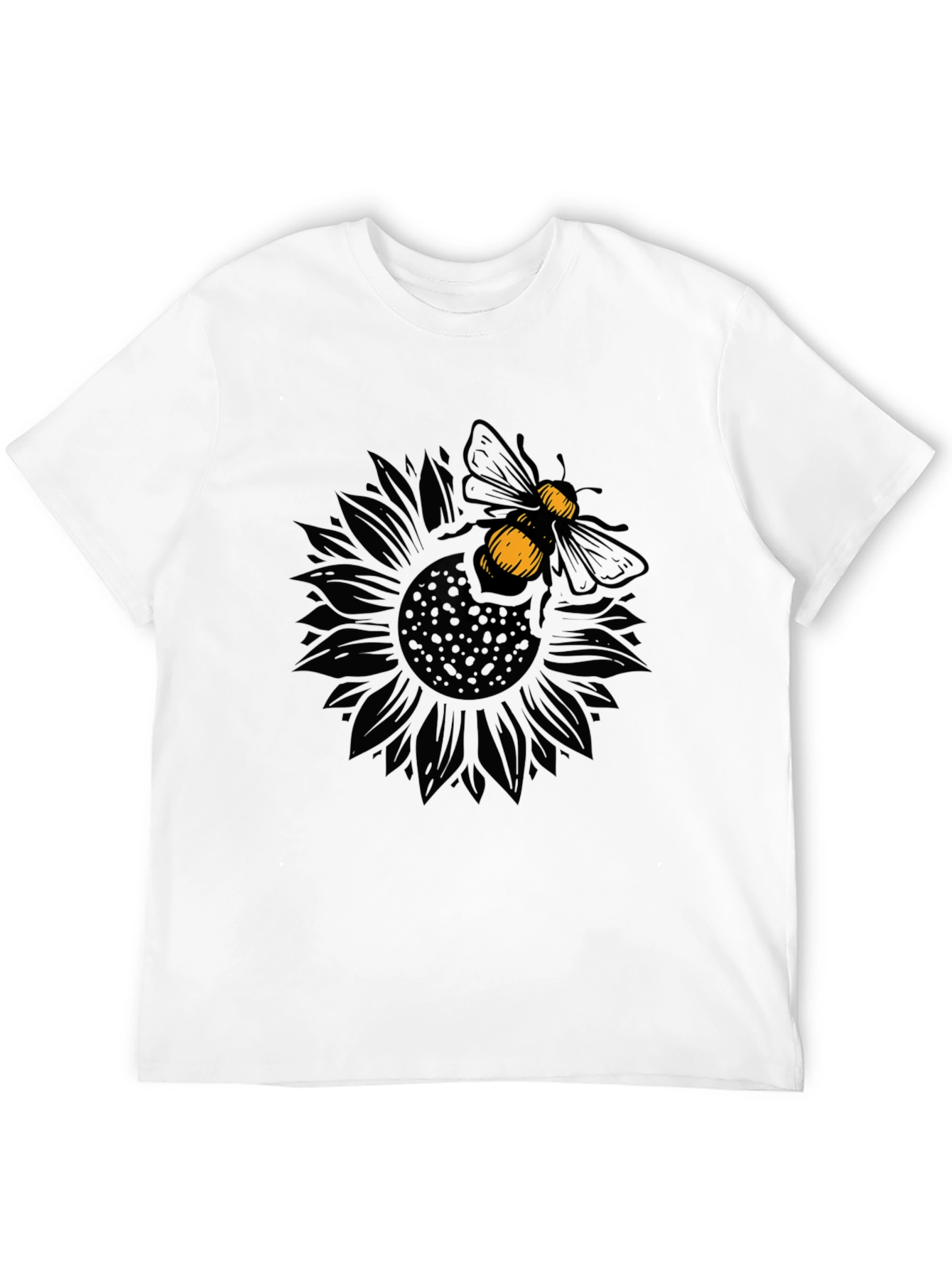 Bee on Sunflower Graphic Black T-Shirt