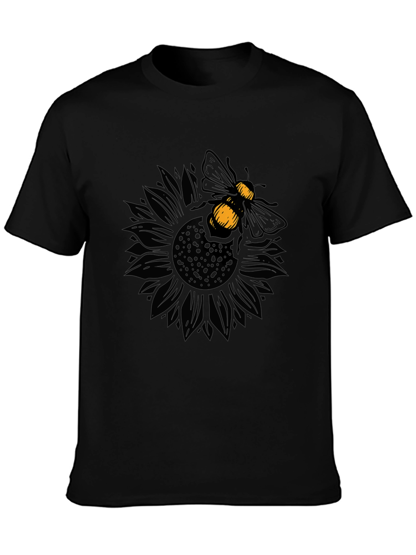 Bee on Sunflower Graphic Black T-Shirt