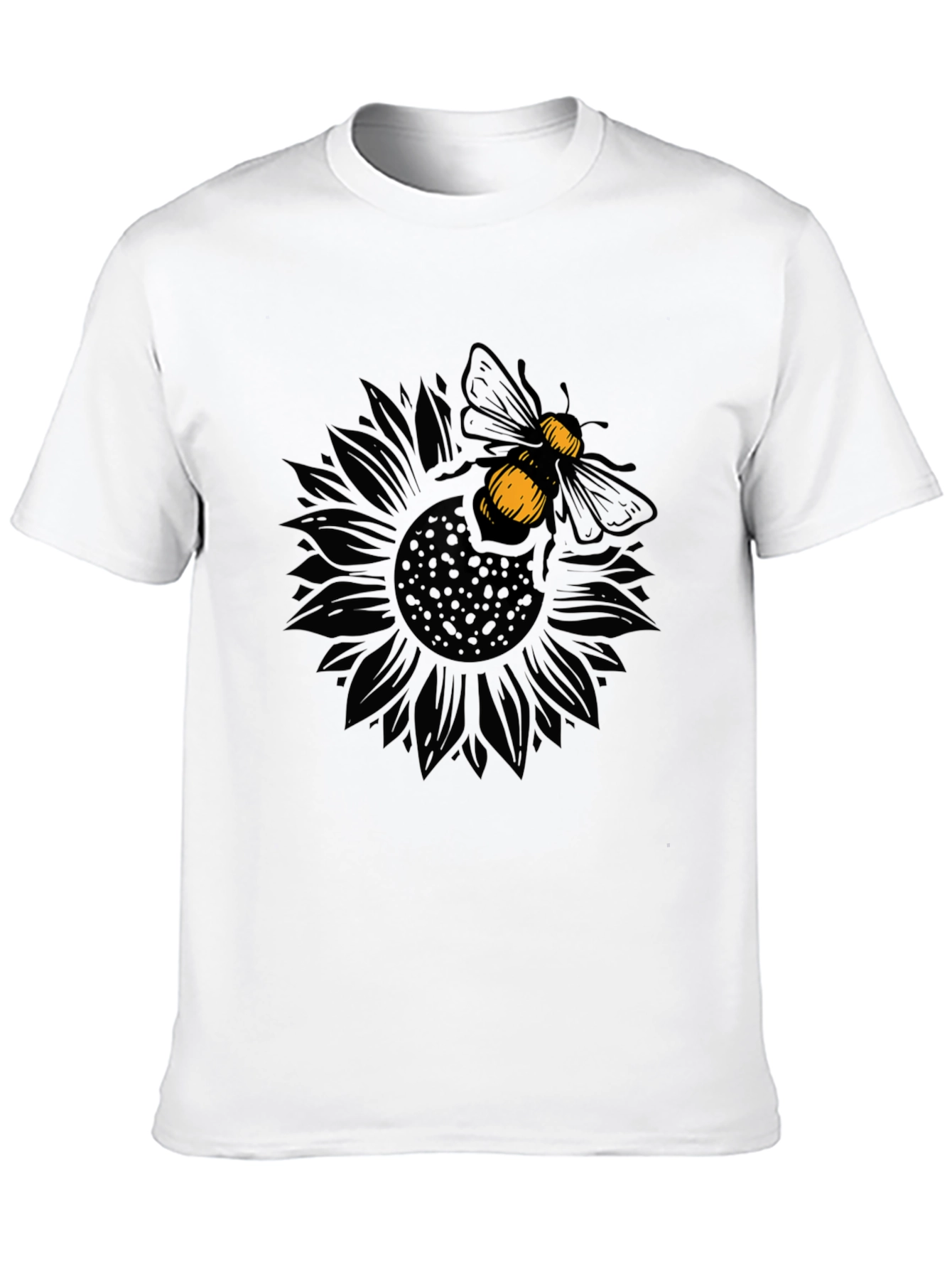 Bee on Sunflower Graphic Black T-Shirt