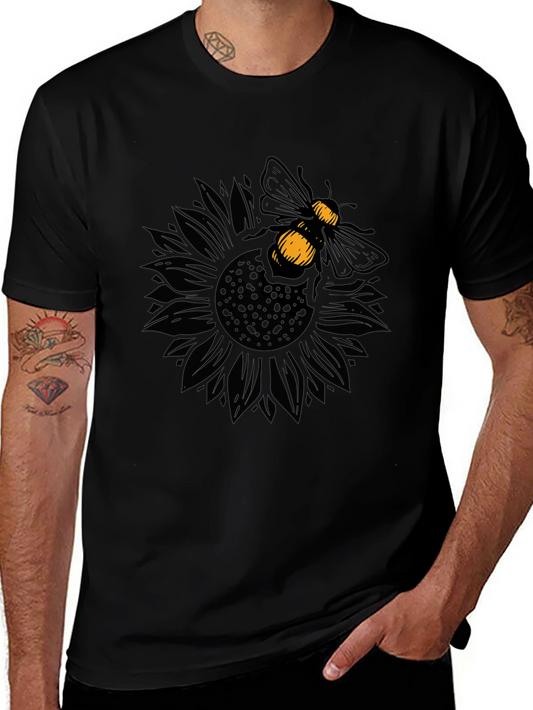 Bee on Sunflower Graphic Black T-Shirt