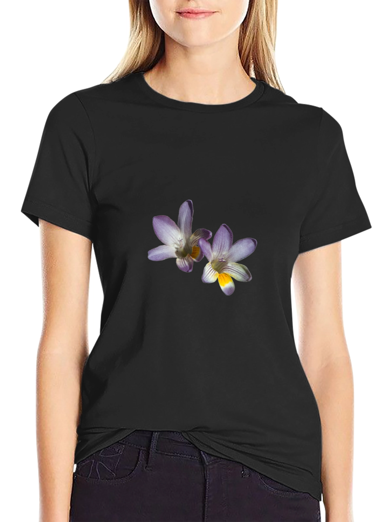 Floral Print Mens Black T-Shirt