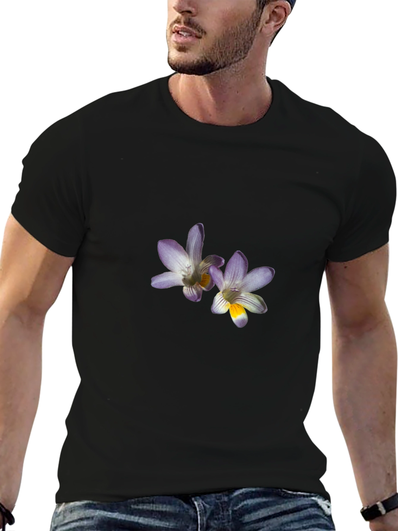 Floral Print Mens Black T-Shirt