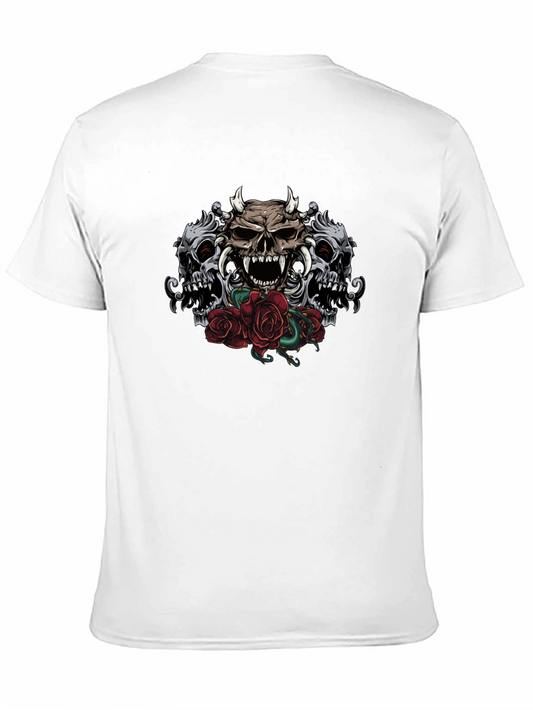 Skull & Roses Graphic Print Tee - Gothic Style