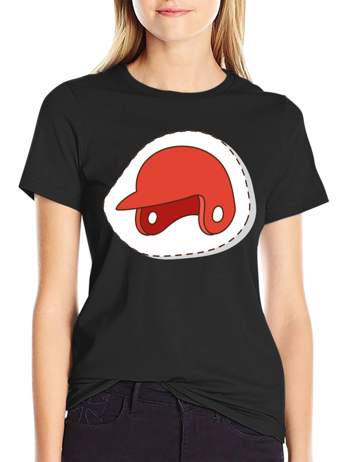 Red Baseball Helmet Graphic T-Shirt
