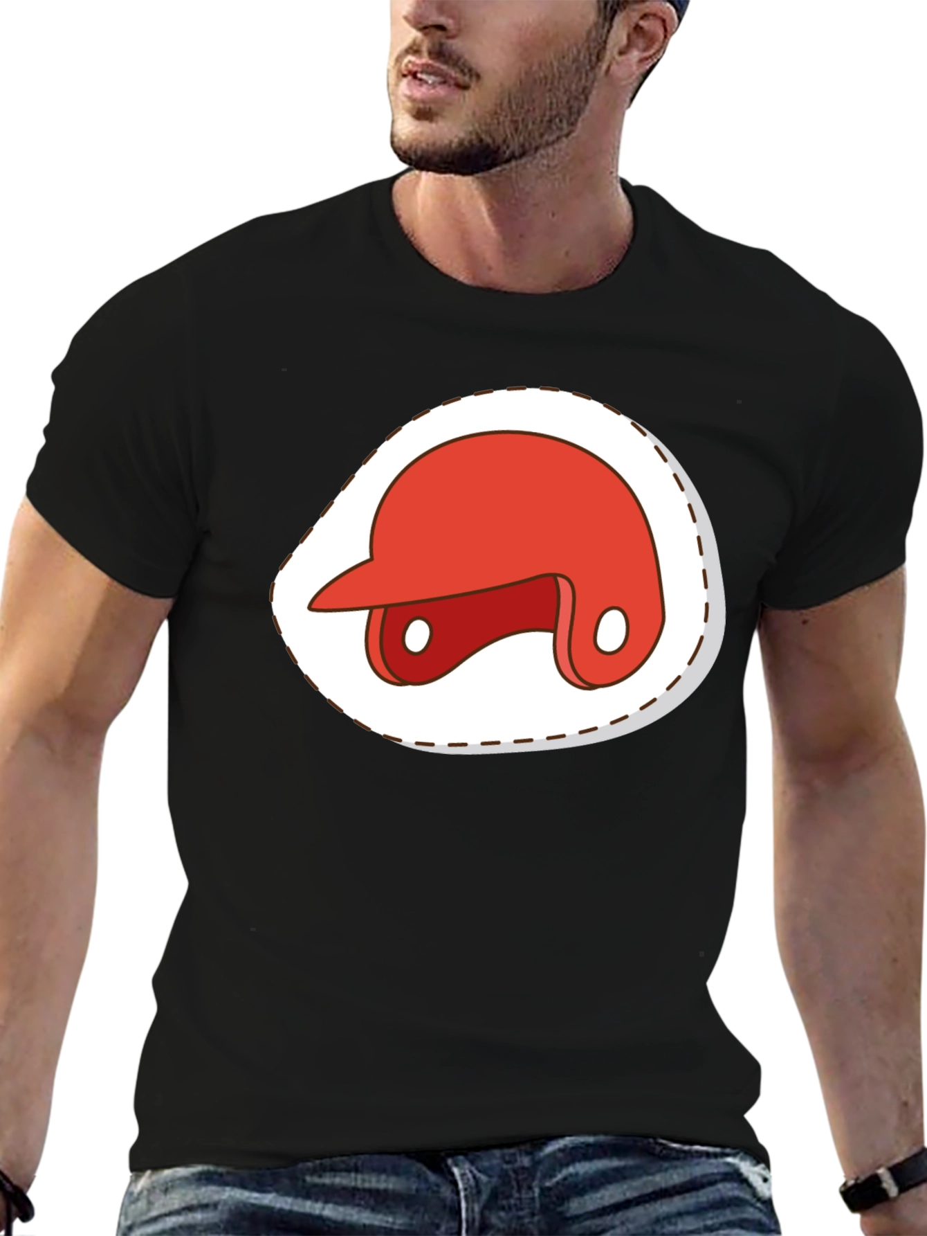 Red Baseball Helmet Graphic T-Shirt