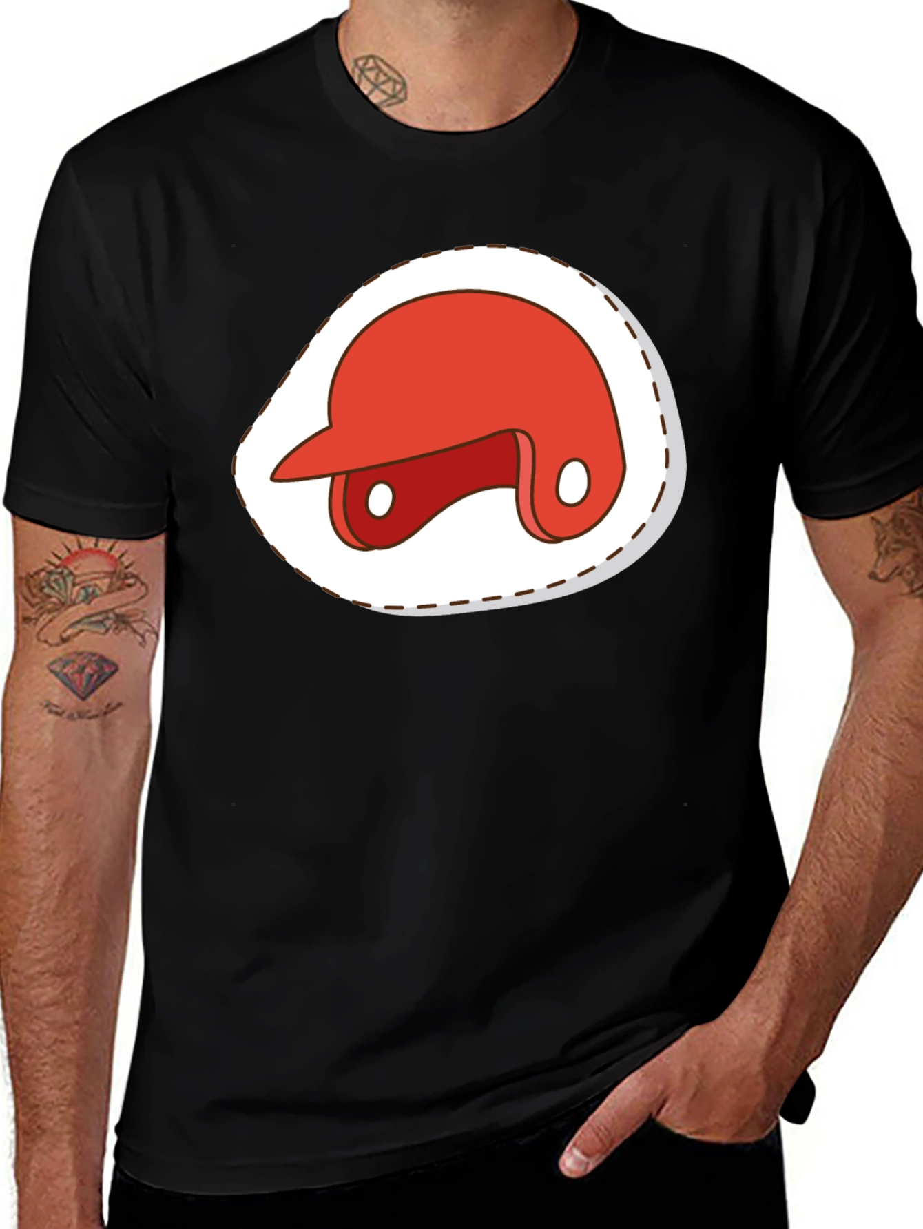 Red Baseball Helmet Graphic T-Shirt