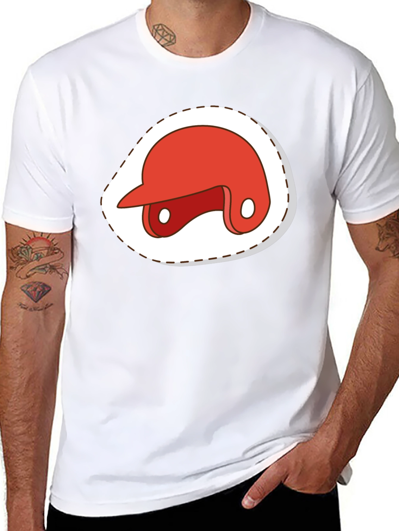 Red Baseball Helmet Graphic T-Shirt