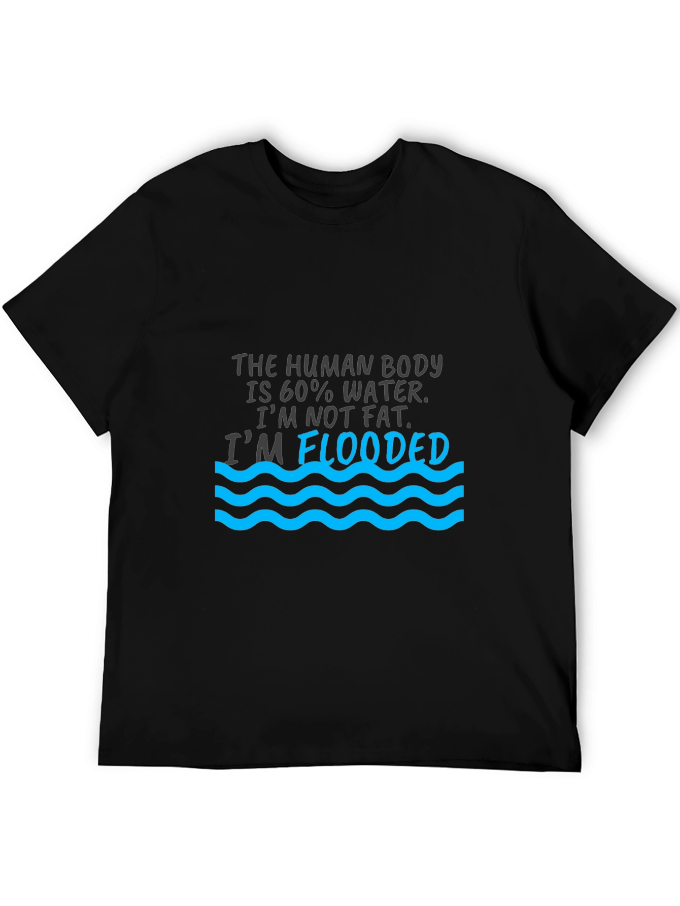Humorous Flooded Graphic Print Black T-Shirt