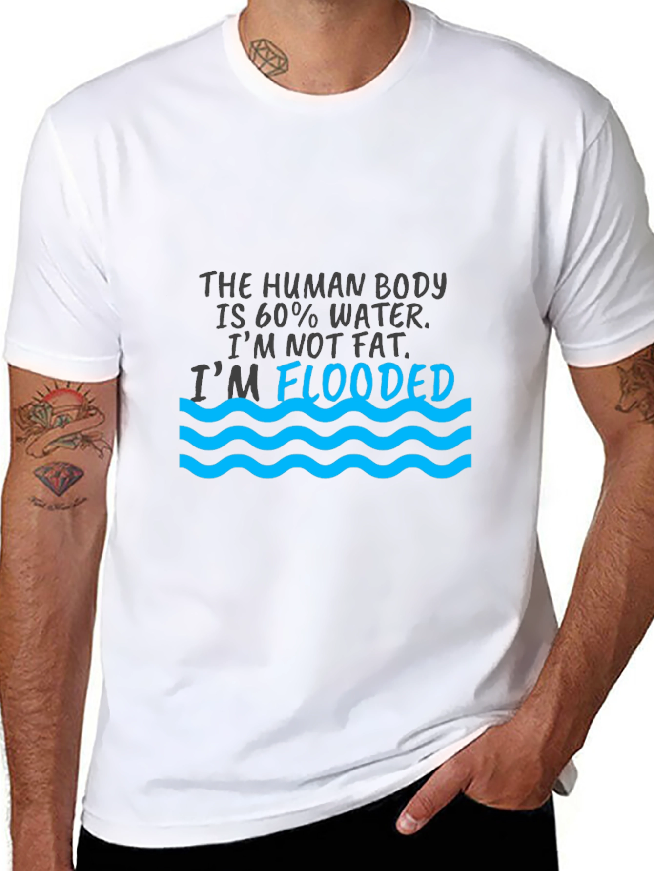 Humorous Flooded Graphic Print Black T-Shirt