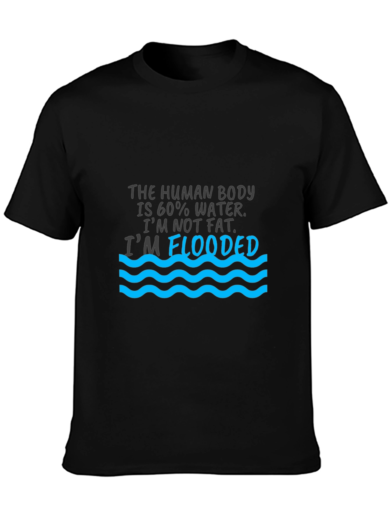 Humorous Flooded Graphic Print Black T-Shirt