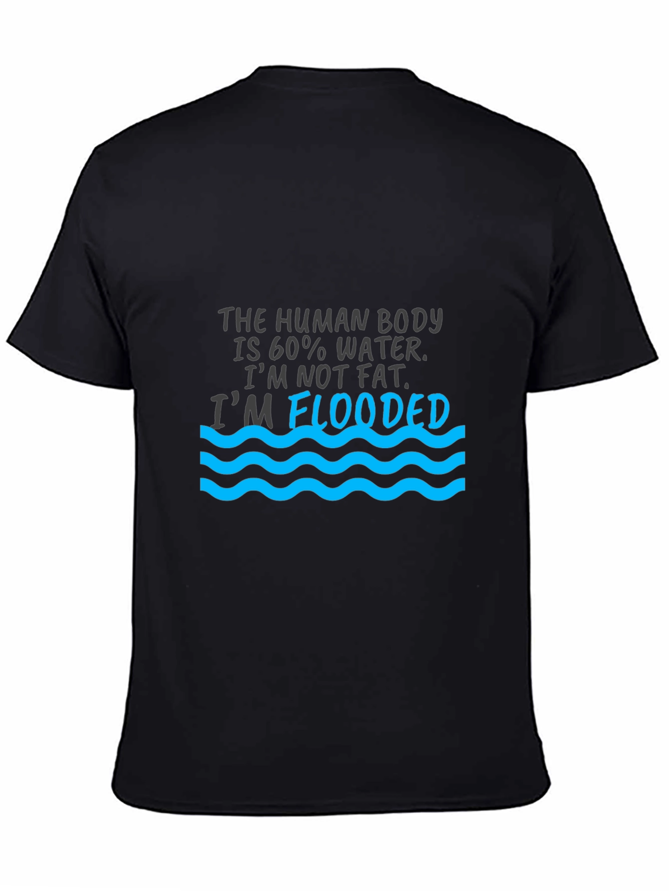 Humorous Flooded Graphic Print Black T-Shirt