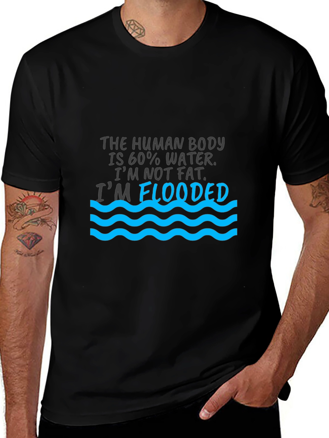 Humorous Flooded Graphic Print Black T-Shirt