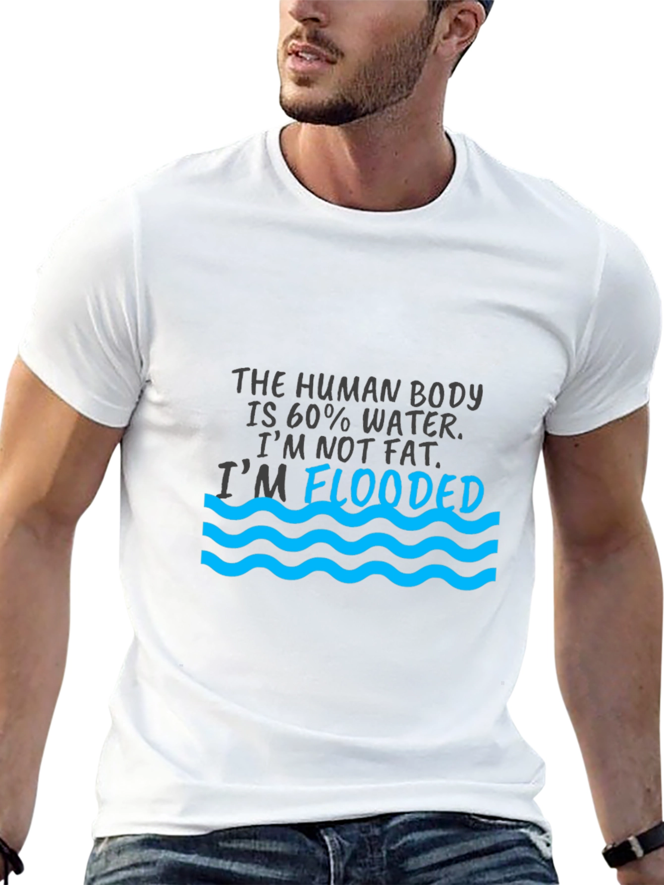 Humorous Flooded Graphic Print Black T-Shirt