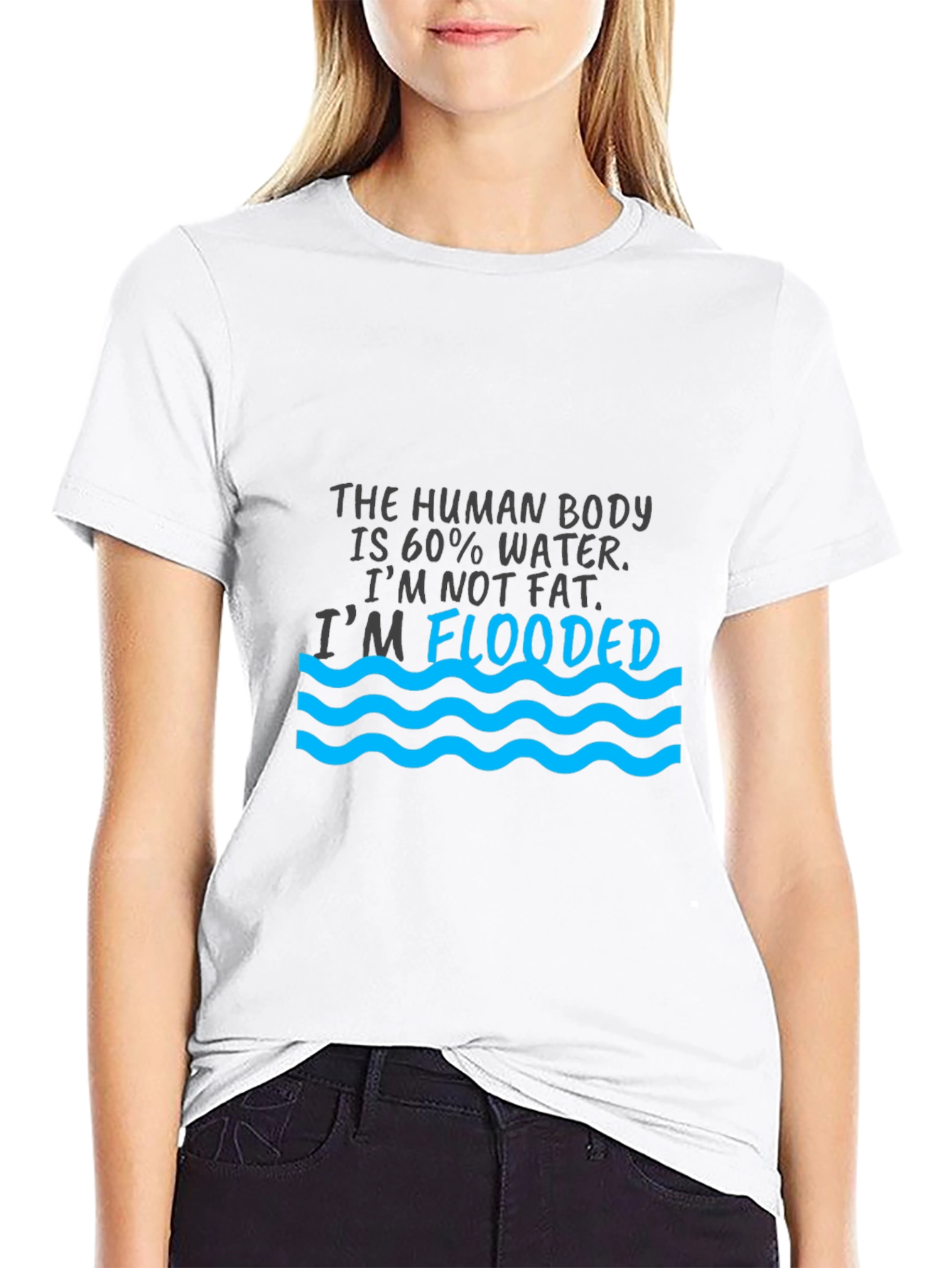 Humorous Flooded Graphic Print Black T-Shirt