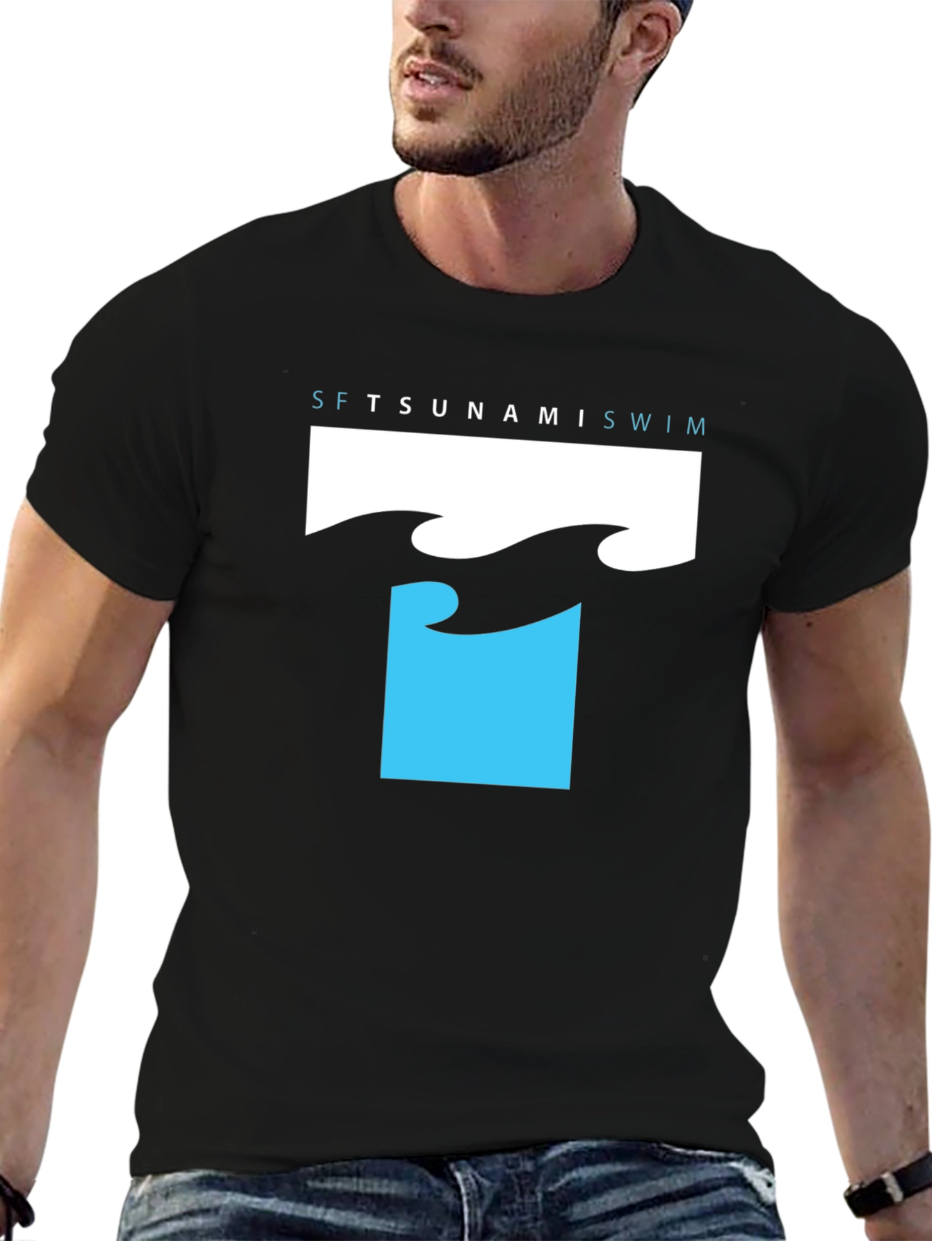 Tsunami Swim T-Shirt - Black Graphic Tee