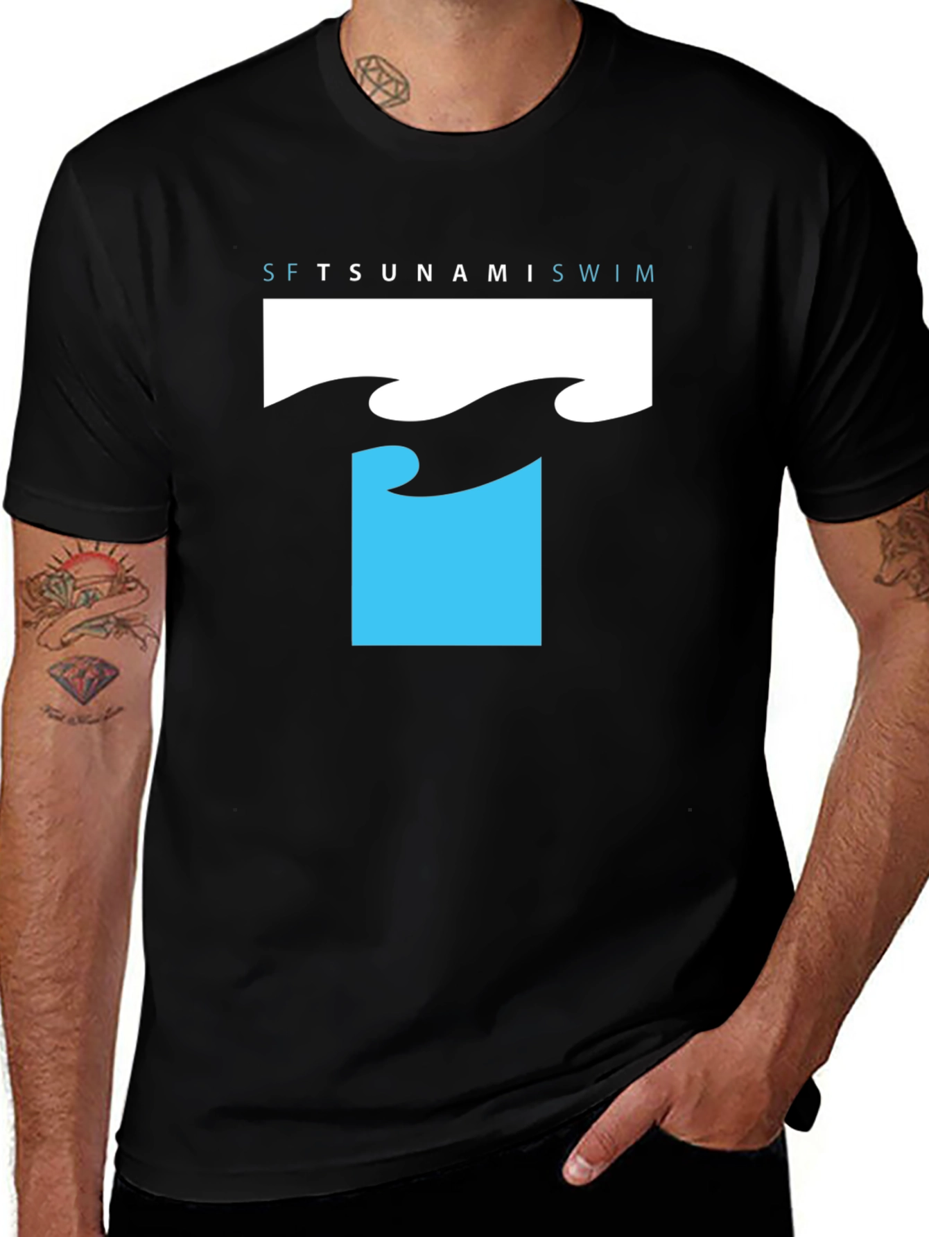 Tsunami Swim T-Shirt - Black Graphic Tee