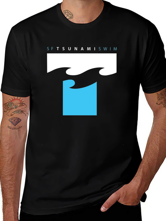 Tsunami Swim T-Shirt - Black Graphic Tee