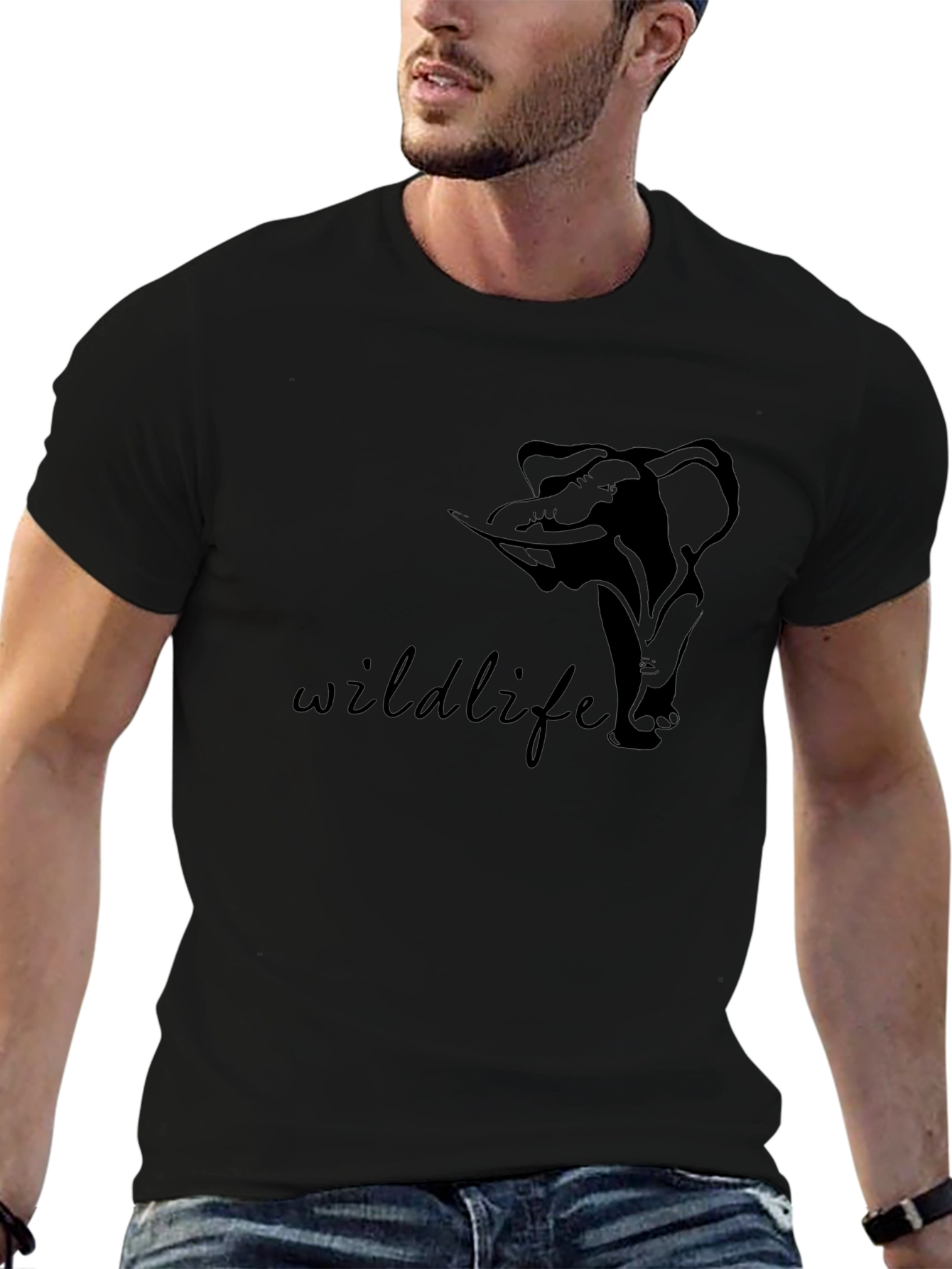 Wildlife Elephant Graphic Print Black T-Shirt