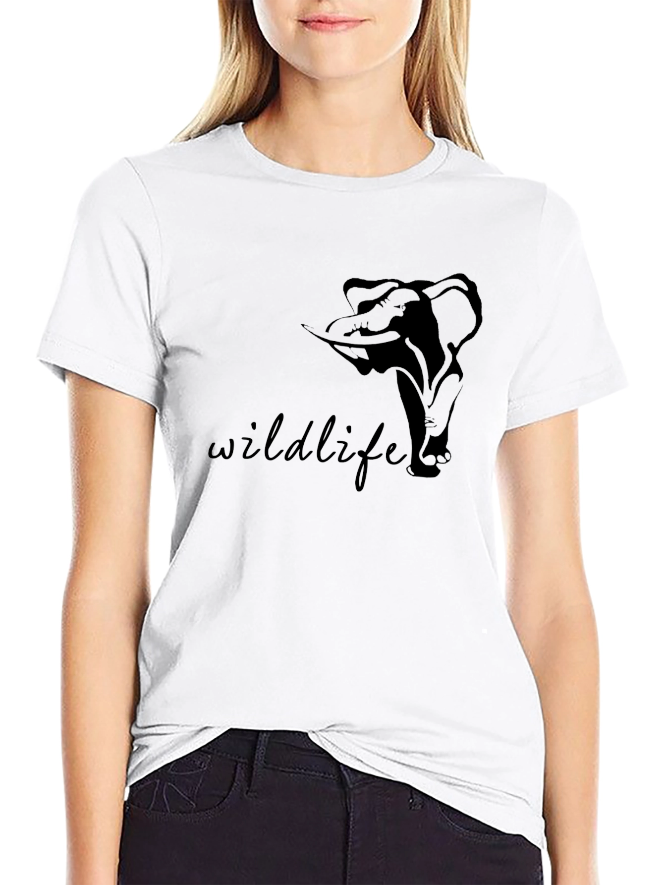 Wildlife Elephant Graphic Print Black T-Shirt