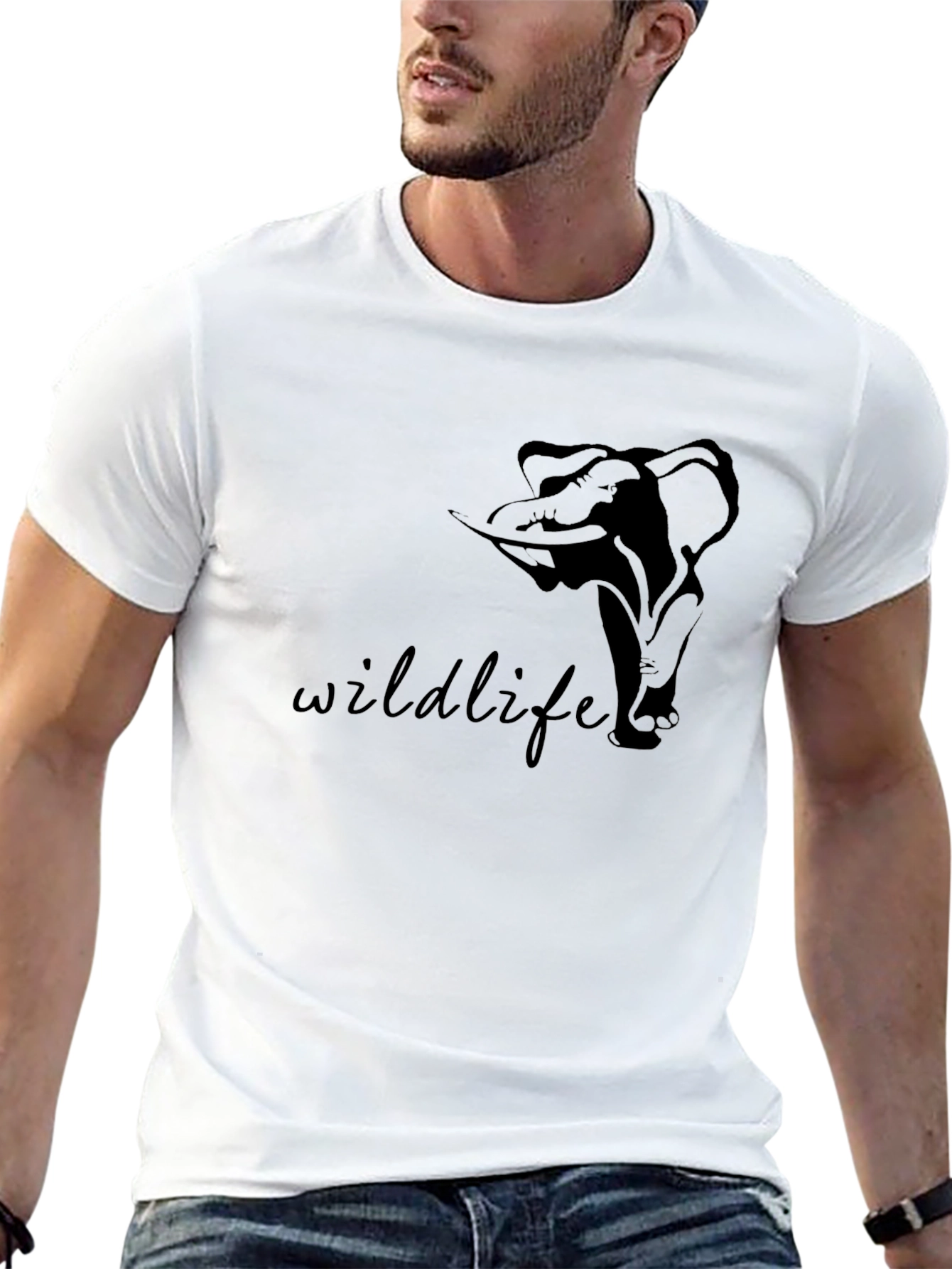 Wildlife Elephant Graphic Print Black T-Shirt