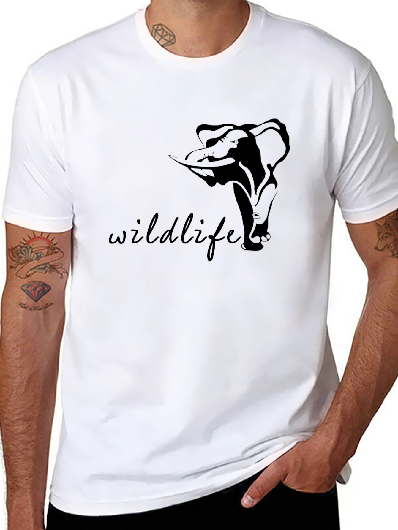 Wildlife Elephant Graphic Print Black T-Shirt