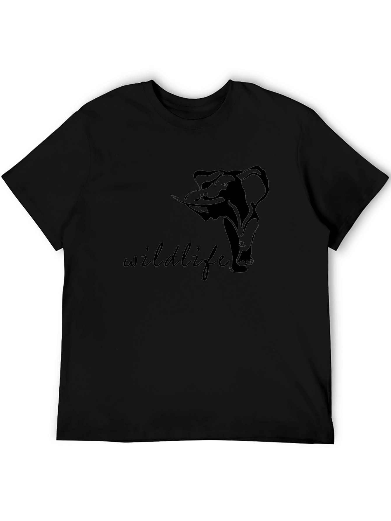 Wildlife Elephant Graphic Print Black T-Shirt