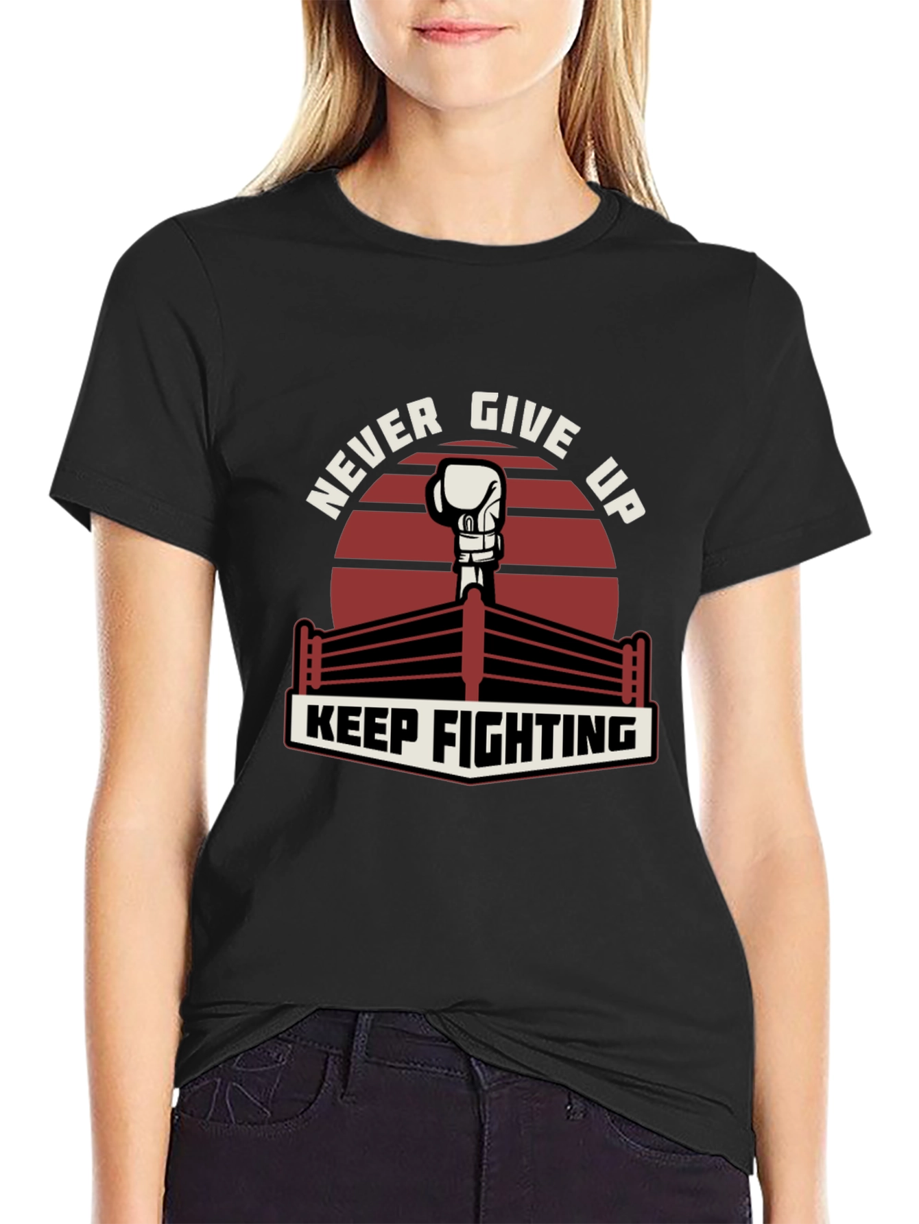Never Give Up Boxing Glove Graphic T-Shirt