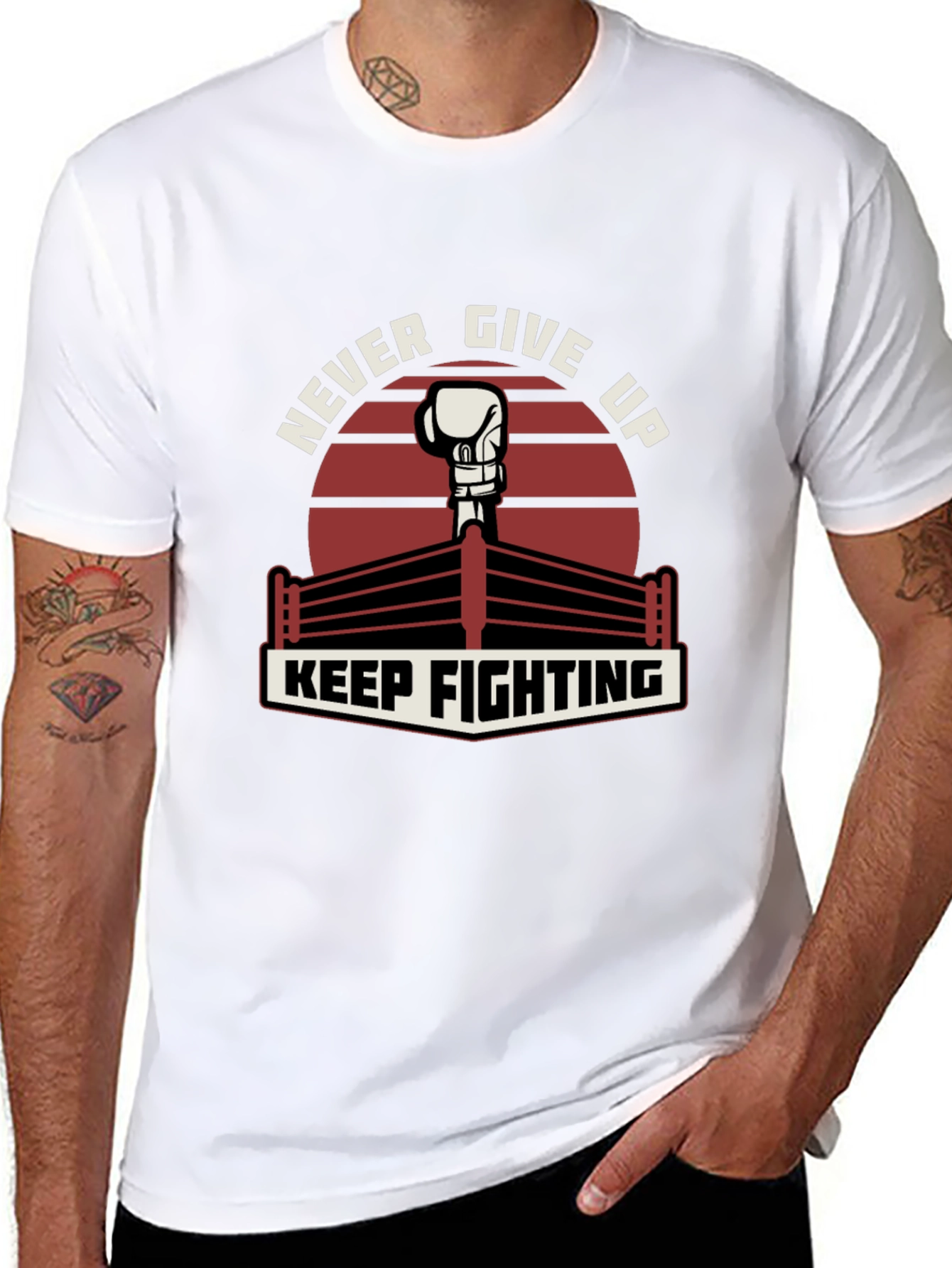 Never Give Up Boxing Glove Graphic T-Shirt