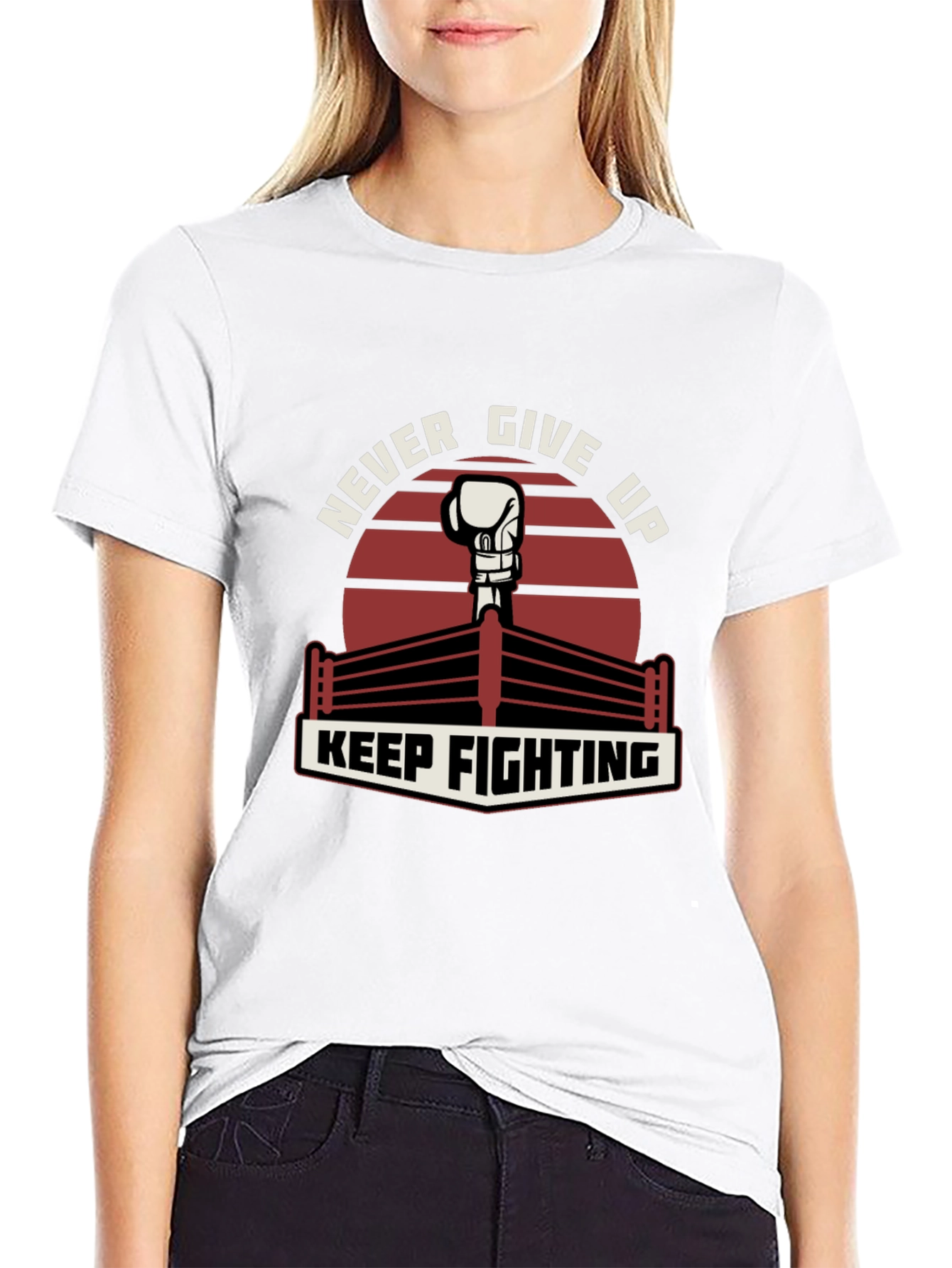 Never Give Up Boxing Glove Graphic T-Shirt