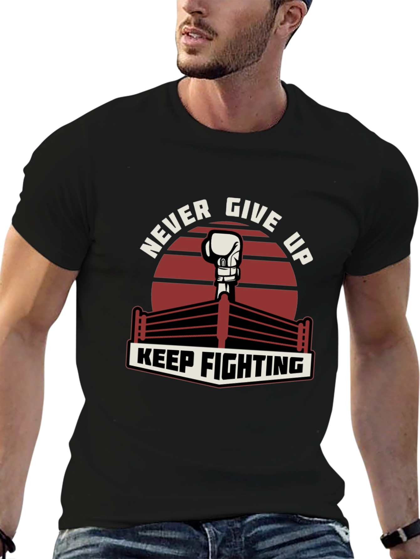 Never Give Up Boxing Glove Graphic T-Shirt