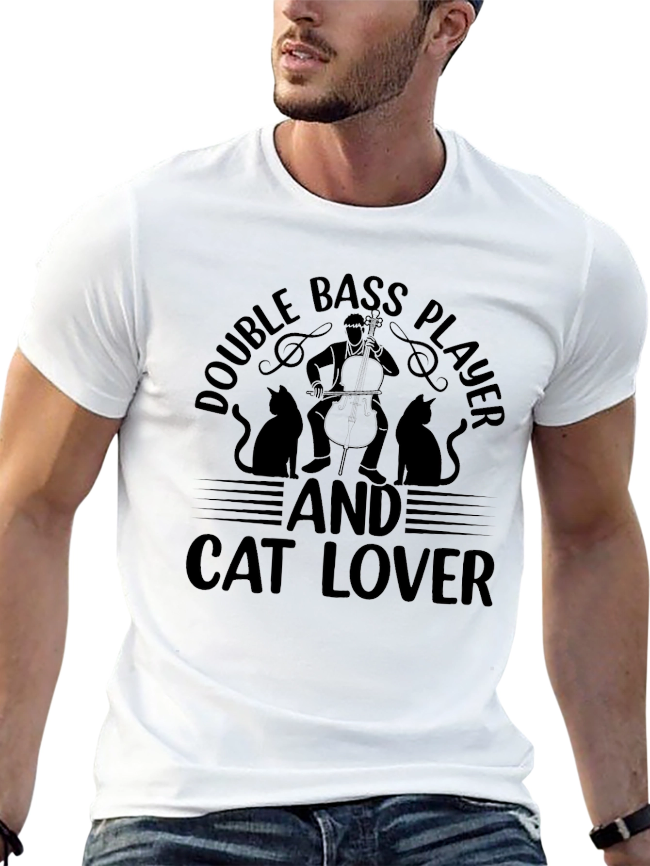 Double Bass Player and Cat Lover Black T-Shirt