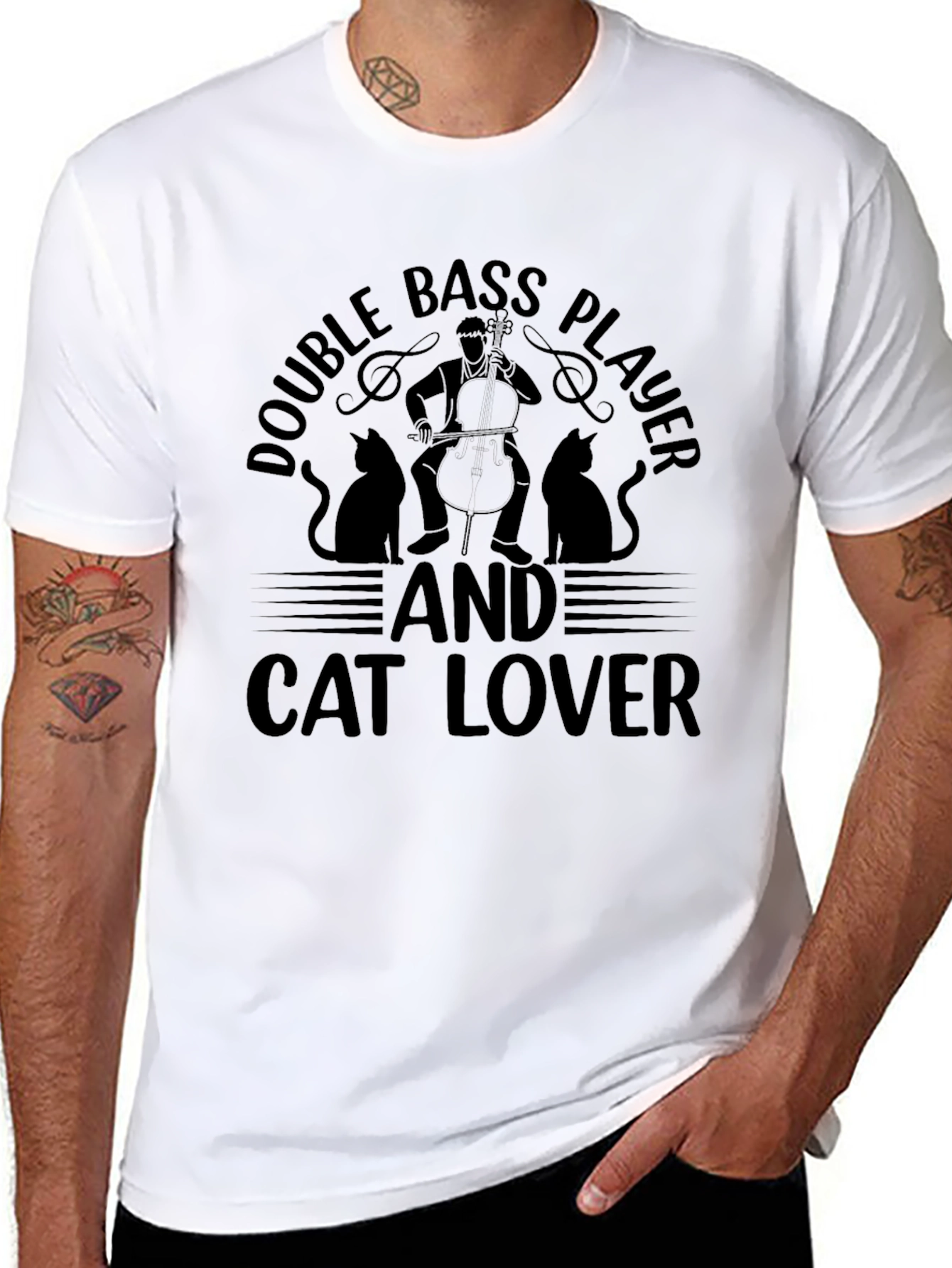 Double Bass Player and Cat Lover Black T-Shirt