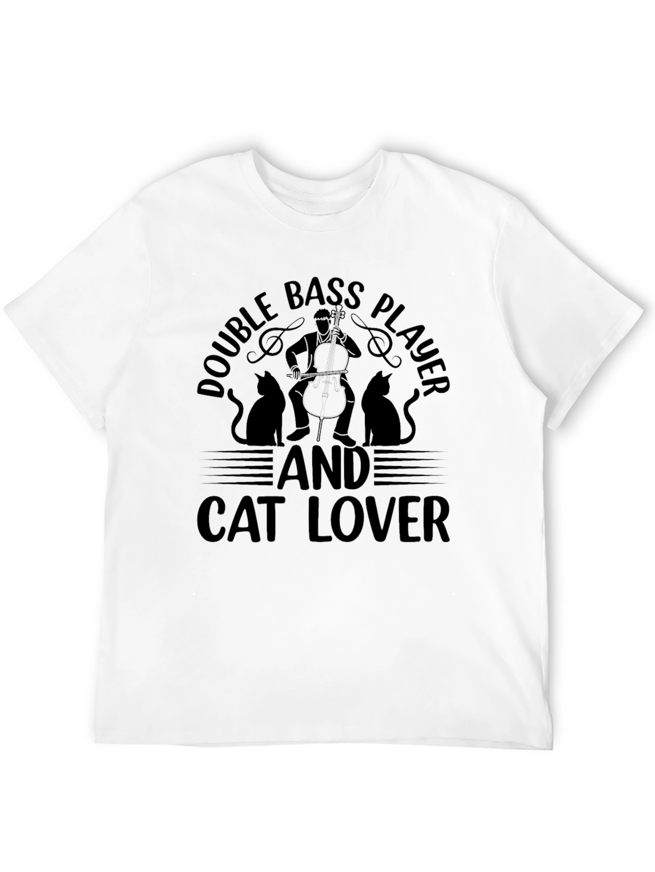Double Bass Player and Cat Lover Black T-Shirt
