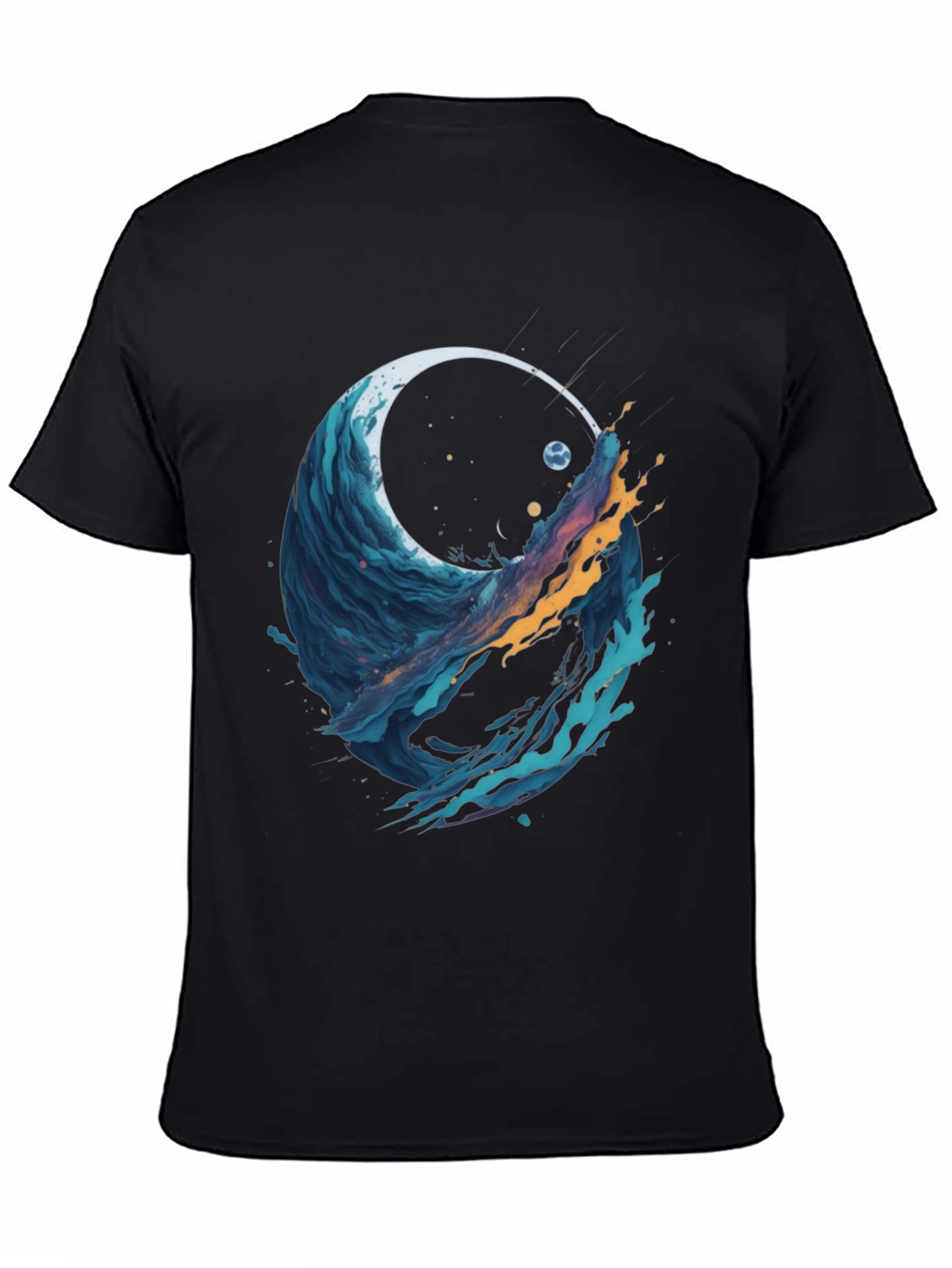 Abstract Wave Graphic Tee - Black Cotton Blend