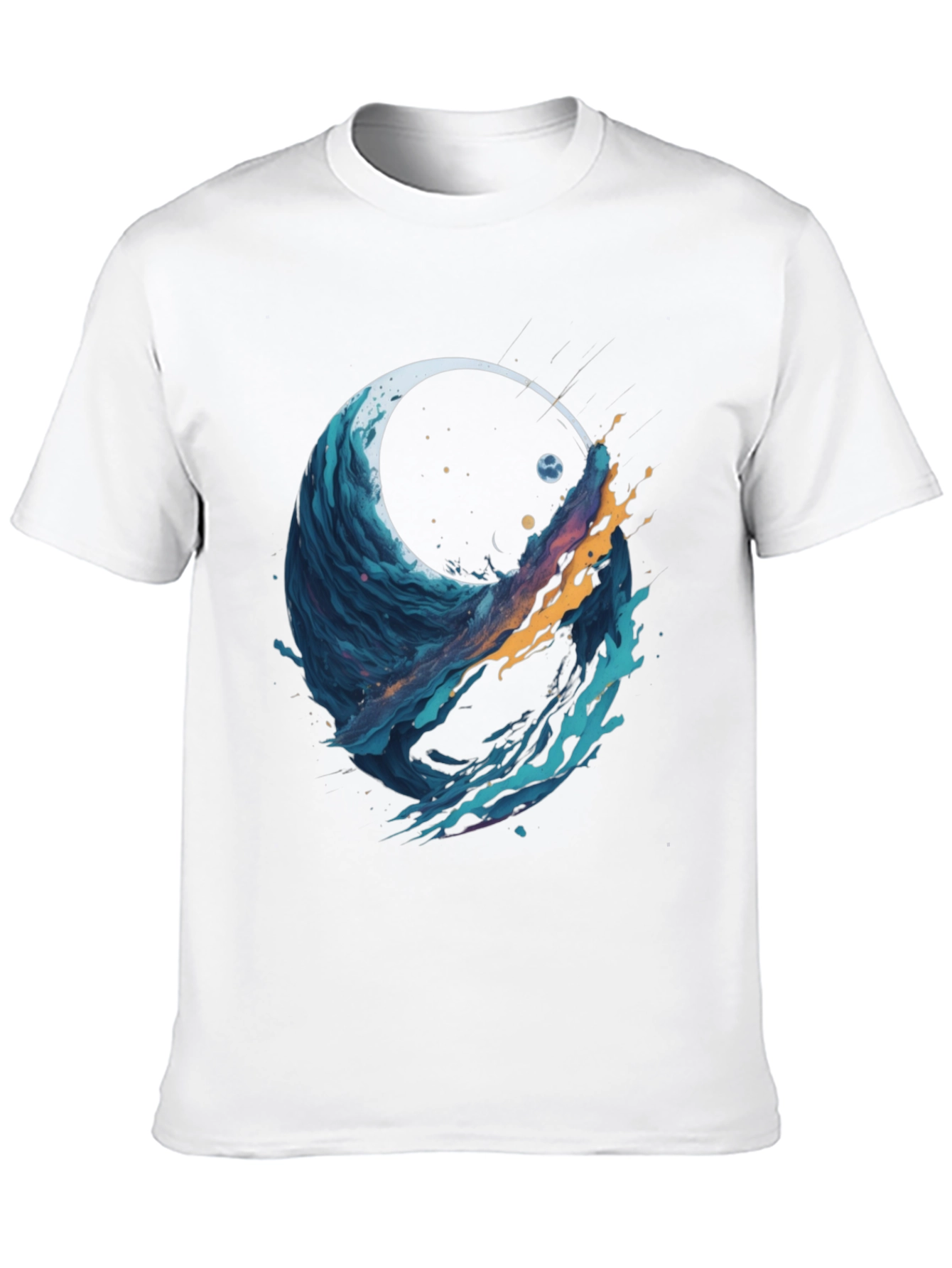 Abstract Wave Graphic Tee - Black Cotton Blend