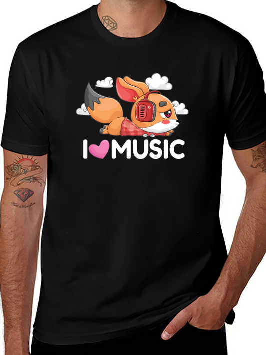 I Love Music Fox Black T-Shirt