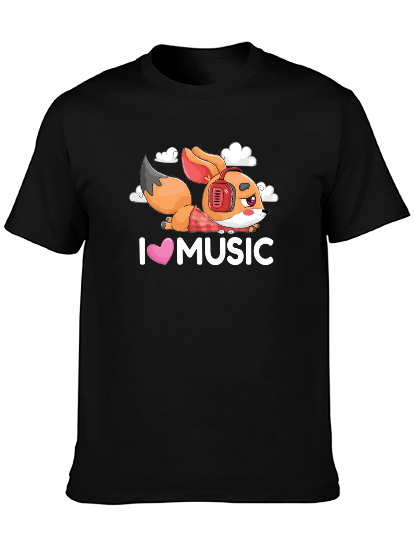 I Love Music Fox Black T-Shirt