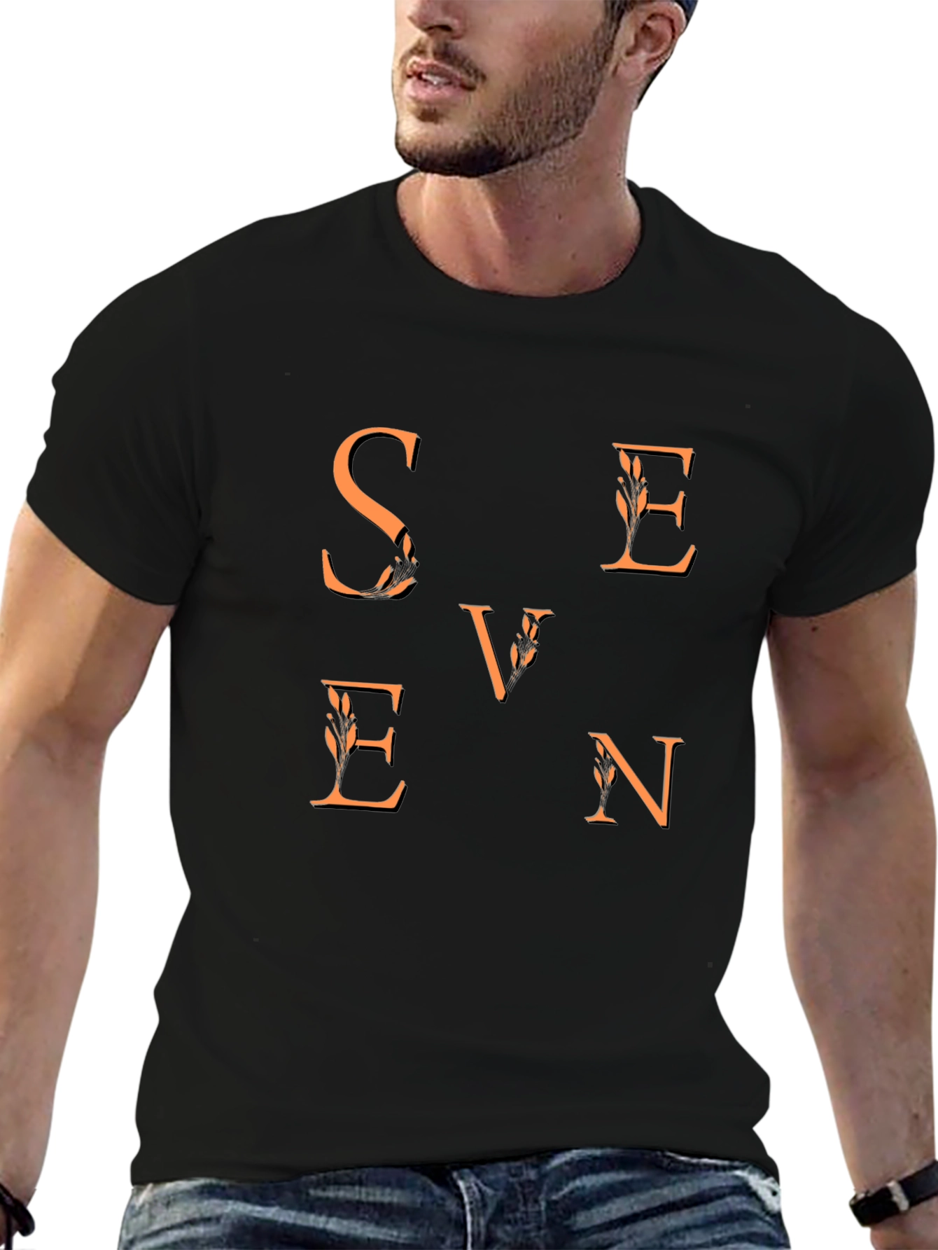 Seven Graphic Tee - Stylish Mens Black T-Shirt