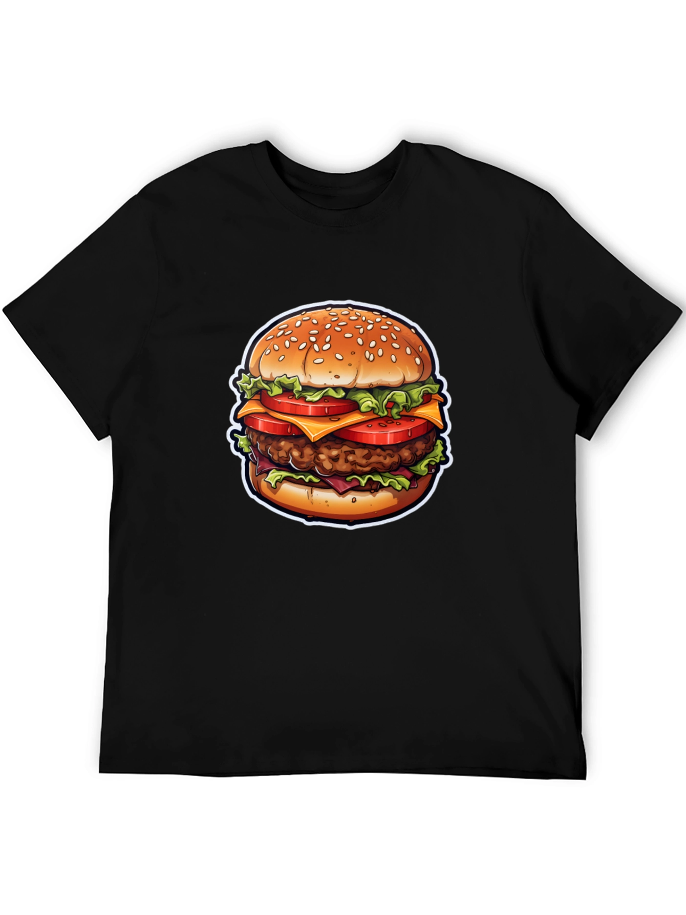 Burger Graphic Tee - Casual Black Cotton T-Shirt