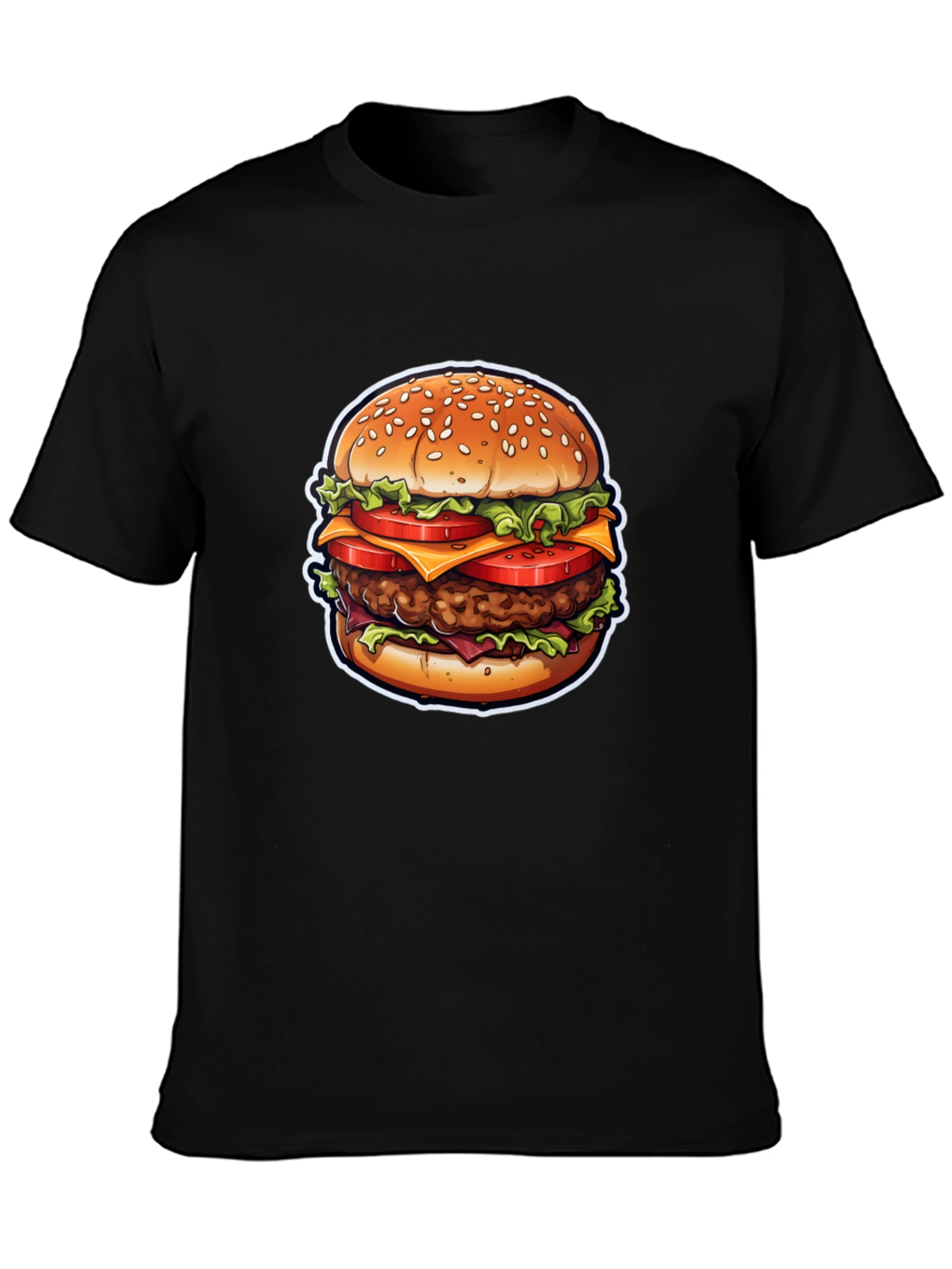 Burger Graphic Tee - Casual Black Cotton T-Shirt