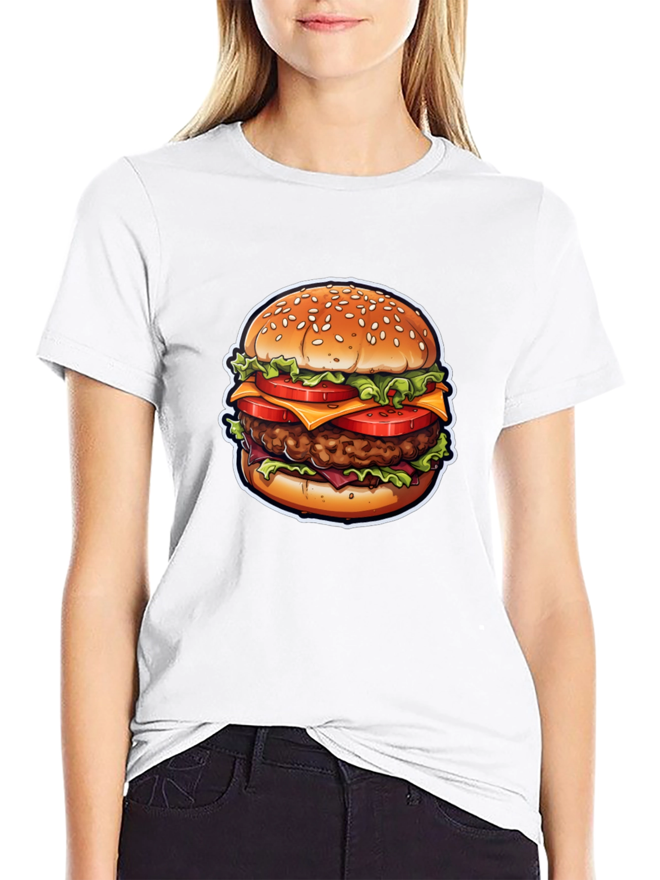 Burger Graphic Tee - Casual Black Cotton T-Shirt