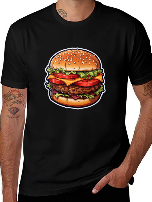 Burger Graphic Tee - Casual Black Cotton T-Shirt