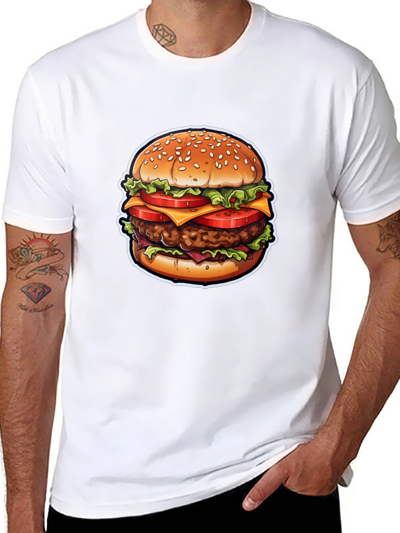 Burger Graphic Tee - Casual Black Cotton T-Shirt
