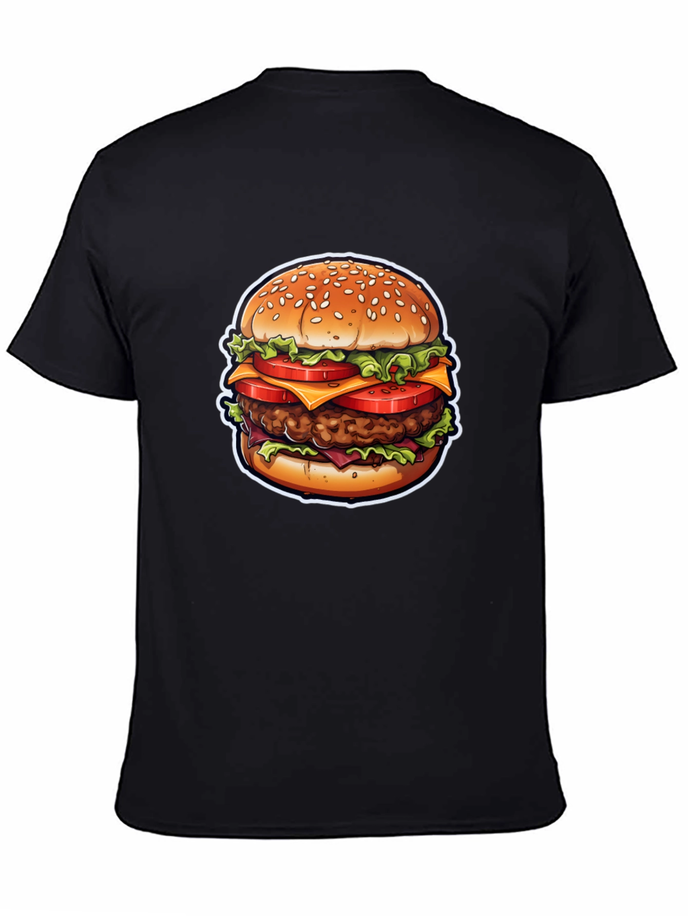 Burger Graphic Tee - Casual Black Cotton T-Shirt