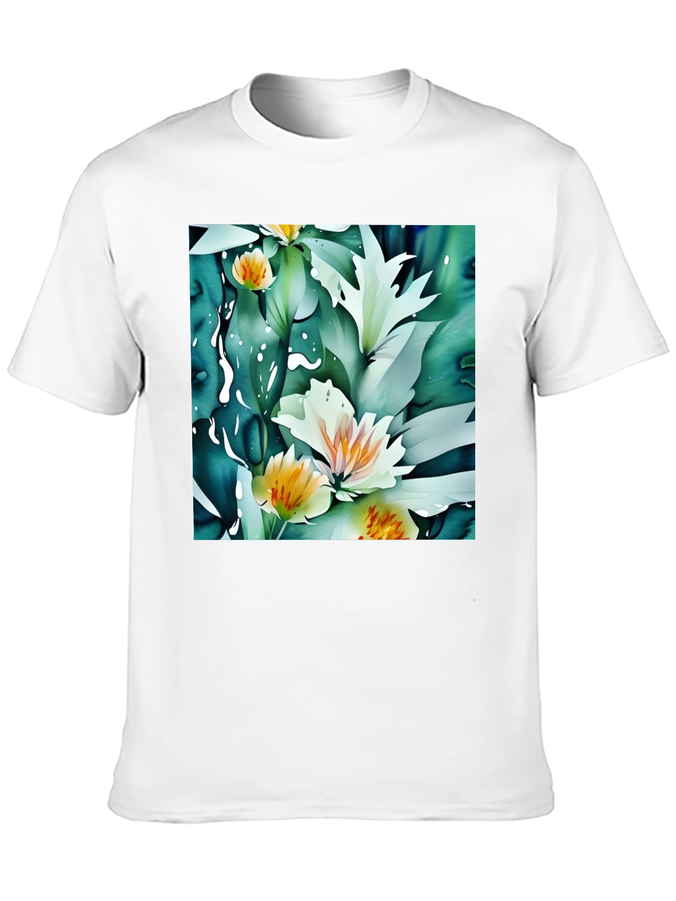 Floral Print Black T-Shirt - Artistic Botanical Design