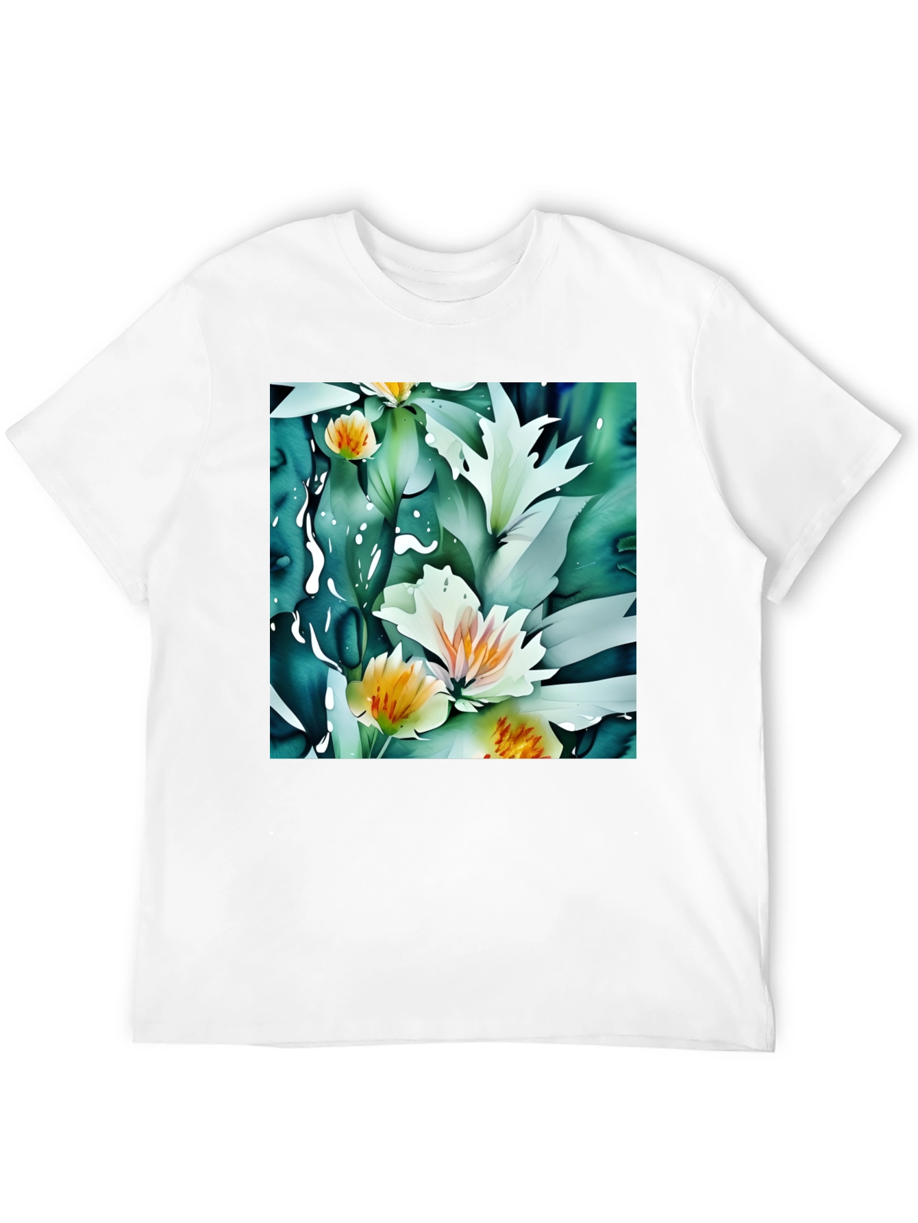 Floral Print Black T-Shirt - Artistic Botanical Design