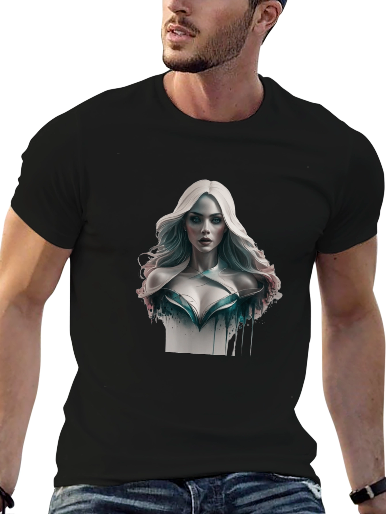 Artistic Woman Graphic Tee - Stylish Black T-Shirt