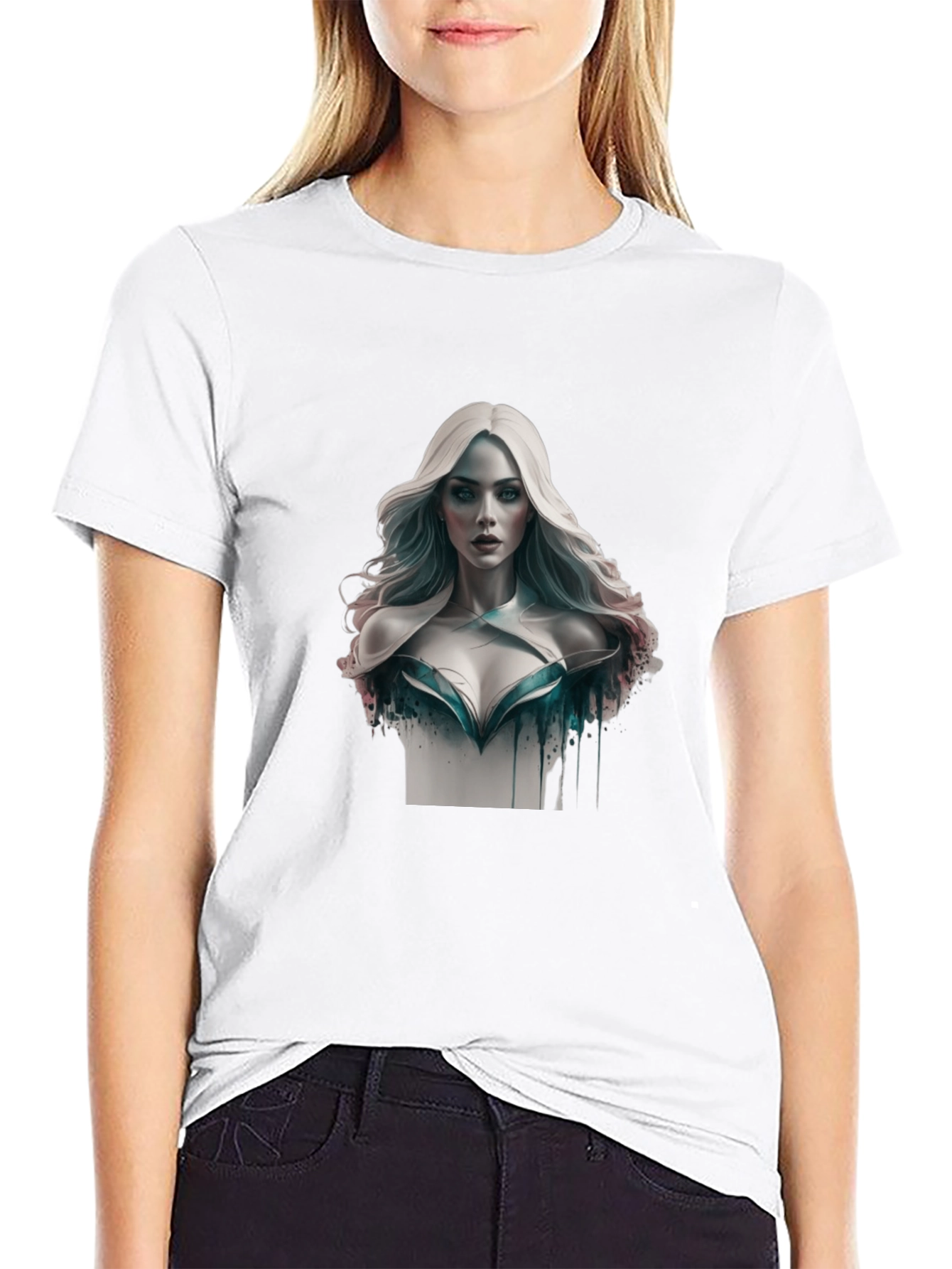 Artistic Woman Graphic Tee - Stylish Black T-Shirt