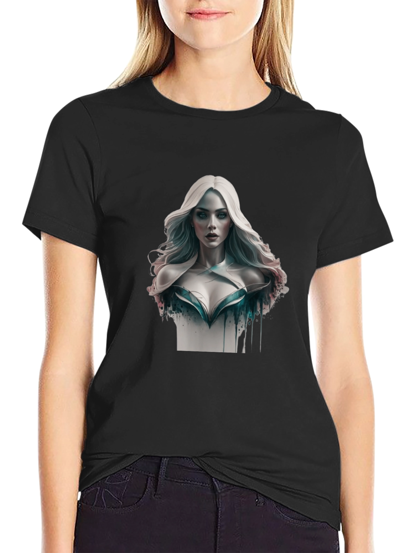 Artistic Woman Graphic Tee - Stylish Black T-Shirt