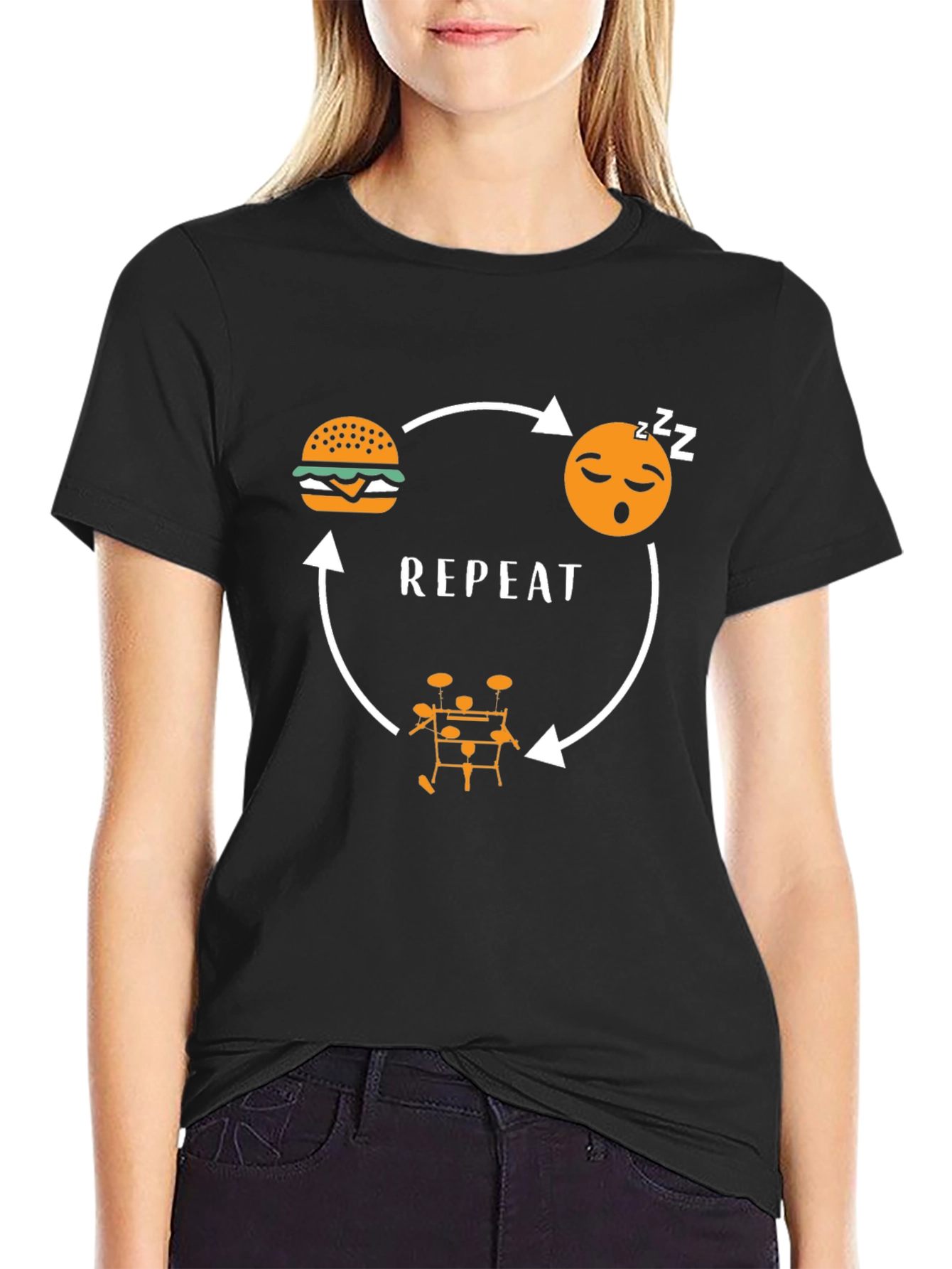 Eat Sleep Drums Repeat Black Graphic Tee